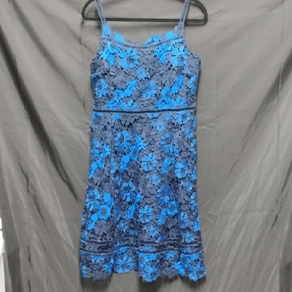 Tahari Dresses & Skirts - Tahari Blue Floral Lace Spaghetti-Strap Dress